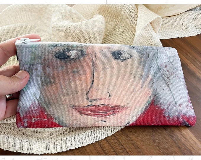 All Purpose Pencil Case with Gray Haired Woman Artwork, Zipper Bag for Accessories, Small Canvas Travel Bag