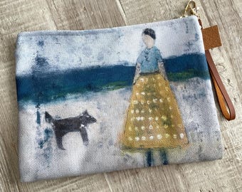 Canvas Accessory Bag: Woman in Yellow, Small Travel Zipper Pouch