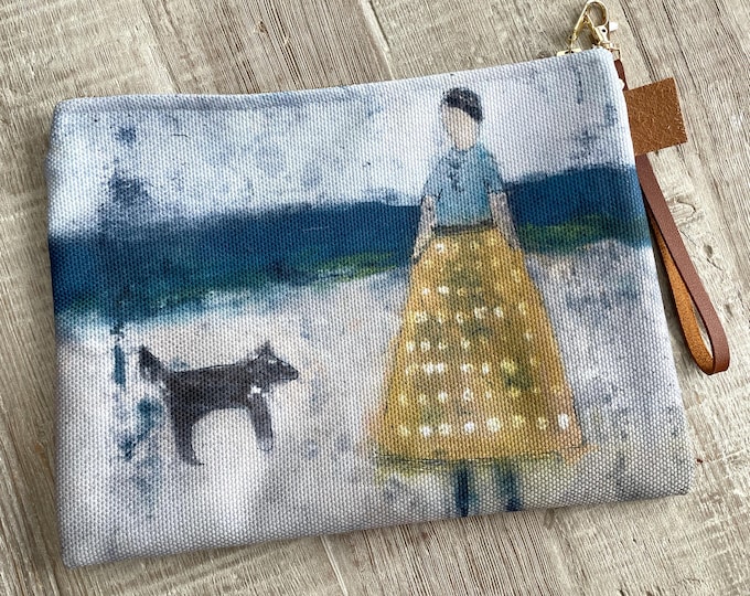 Canvas Accessory Bag: Woman in Yellow, Small Travel Zipper Pouch