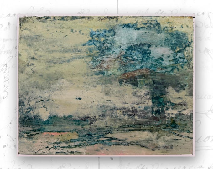 Abstract Landscape Painting with Blue Tree, Cold Wax and Oil Landscape (8 x 10)