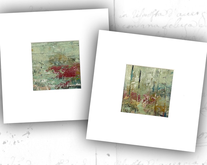 Mini Abstract Oil Painting Set: Pale Green Landscape Art (4x4)