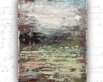 Abstract Landscape Painting with Texture, Unframed Original Paintings, Cold Wax and Oil Landscape