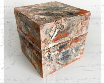 Mixed Media Painted Art Block, Mini Landscape Painting Sculpture