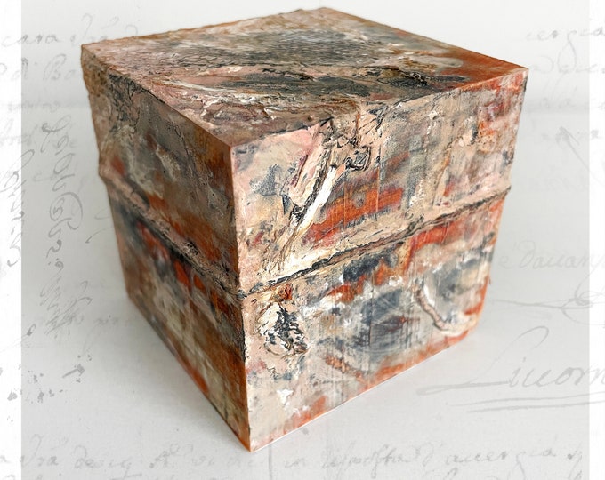 Mixed Media Painted Art Block, Mini Landscape Painting Sculpture