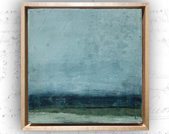 Framed Abstract Painting of Seaside, Cold Wax and Oil Painting of Ocean, Small Framed Ocean Painting