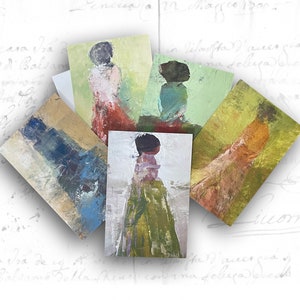 Cartões de felicitações com estampas femininas, cartões de notas em branco com figuras femininas