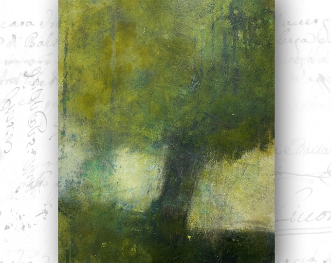 Cold Wax Shade Tree Painting: Original Oil on Wood Panel (14x18)