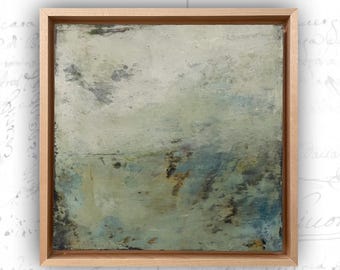 Original Abstract Painting of Weathered Landscape, Framed Landscape in Cold Wax and Oil, Small Abstract Landscape Painting