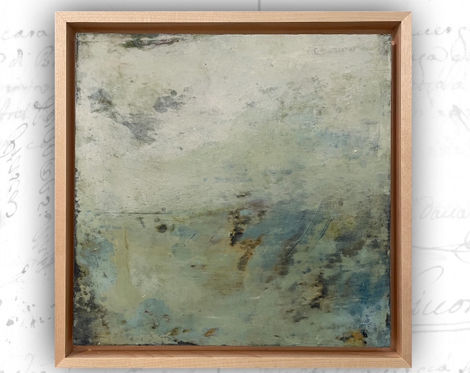 Original Abstract Painting of Weathered Landscape, Framed Landscape in Cold Wax and Oil, Small Abstract Landscape Painting