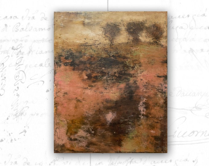 Cold Wax Landscape Painting: Original Oil on Wood Panel (8x10)