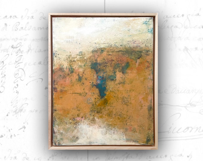 Framed Abstract Landscape Painting: Cold Wax & Oil on Birch, 11x14