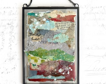 Abstract Landscape Collage in Glass Frame: Hand-Painted Paper (4x6)