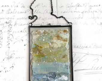 Abstract Landscape Collage in Glass Frame: Hand-Painted Paper (4x6)