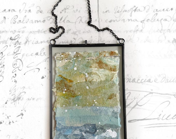 Abstract Landscape Collage in Glass Frame: Hand-Painted Paper (4x6)