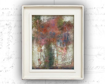 Framed Floral Bouquet Painting: Cold Wax & Oil on Paper (11x14)