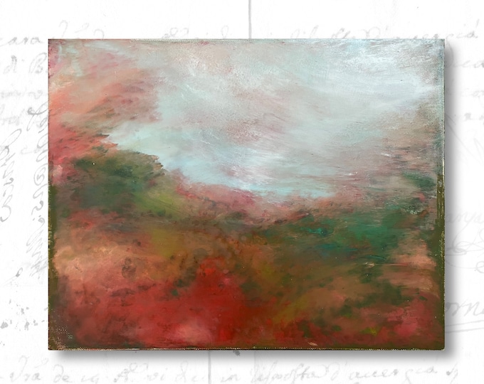 Abstract Painting of Jewel Tone Landscape, Original Painting of Landscape, Original Cold Wax and Oil Painting