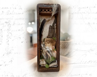 Found Object Assemblage with River Theme — Poetry Assemblage with Nature Theme — Bookshelf Assemblage with Poetry
