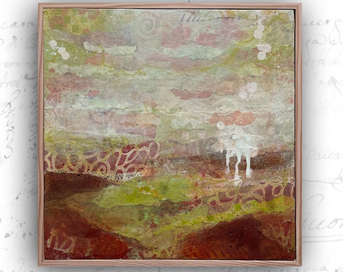 Abstract Collage Painting in Red: Original Mixed Media Abstract Art (16x16)