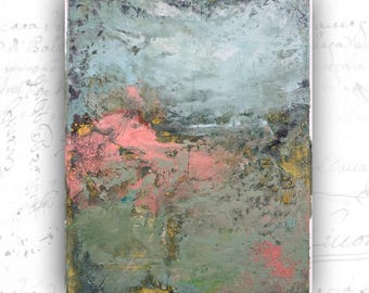 Abstract Landscape Painting with Collage, Unframed Original Paintings, Cold Wax and Oil Landscape