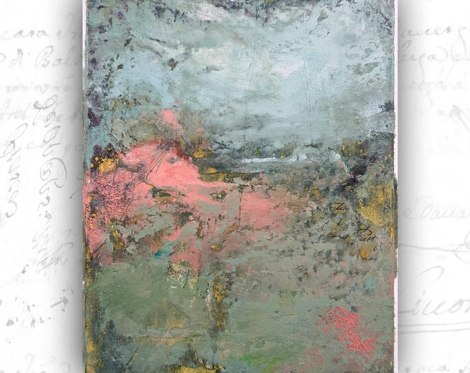 Abstract Landscape Painting with Collage, Unframed Original Paintings, Cold Wax and Oil Landscape