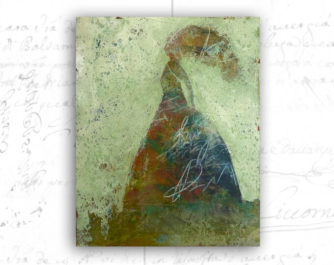 Original Painting of Abstract Figure, Unframed Painting of Woman, Cold Wax Painting on Paper