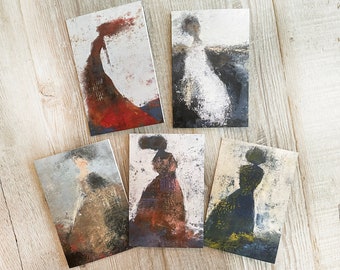 Blank Note Cards with Original Figure Art, Set of 5 Blank Note Cards with Art