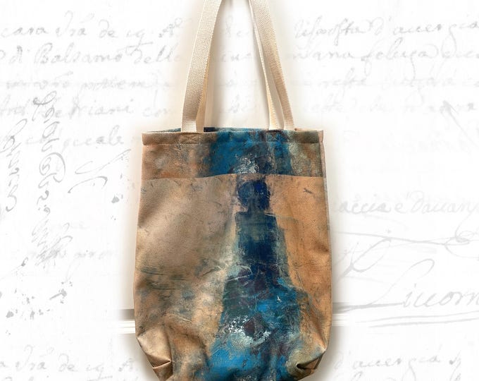 Tote Bag with Abstract Blue Art, Resuable Tote Bag, Washable Tote Bag, Shopping Bag with Art