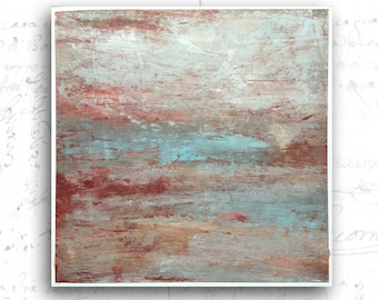 Abstract Watery Landscape Painting: Cold Wax Art on Paper (10x10)