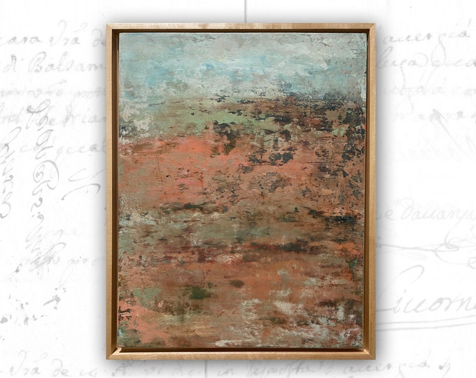 Framed Abstract Landscape Painting: Cold Wax & Oil on Wood (11x14)