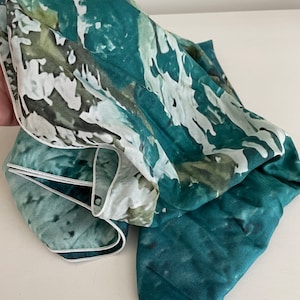 Long Silk Art Scarf with Abstract Ocean, Silk Scarf with Blue/Green Art