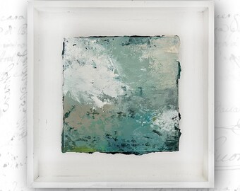 Small Seascape Painting in Custom Frame, Framed Landscape Painting, Small Cold Wax Painting