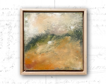 Small Autumn Landscape Painting: Framed Cold Wax Abstract Art