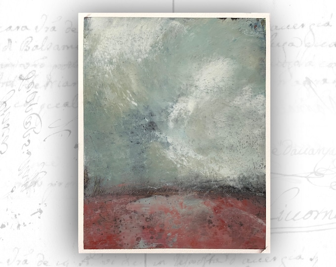 Original Abstract Painting of Serene Landscape, Unframed Original Paintings with Robert Frost Quote