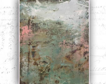 Abstract Landscape Painting with Pink Highlights, Unframed Original Paintings, Cold Wax and Oil Landscape