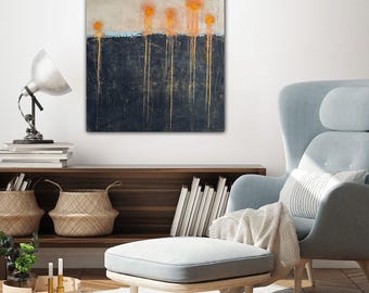 Large Cold Wax Oil Landscape: Abstract Landscape with Goethe Quote (24x24)