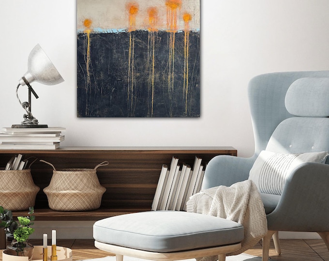 Large Cold Wax Oil Landscape: Abstract Landscape with Goethe Quote (24x24)