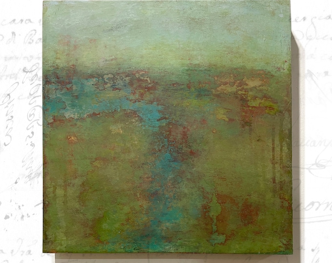 Abstract Landscape Painting with River,  Cold Wax and Oil Painting, Original Landscape Painting
