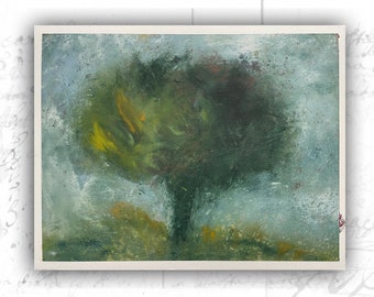 Unframed Original Painting of Lush Tree, Cold Wax Painting of Tree, Unframed Cold Wax Painting