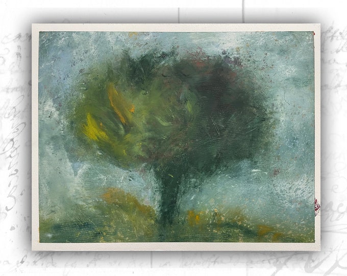 Unframed Original Painting of Lush Tree, Cold Wax Painting of Tree, Unframed Cold Wax Painting