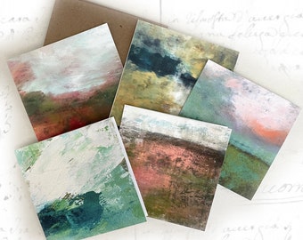 Small Blank Note Cards with Abstract Landscapes, Set of 5 Blank Note Cards, Note Cards on Recycled Paper