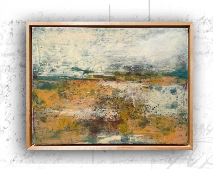 Framed Abstract Landscape Painting: Cold Wax & Oil on Wood (12x9)