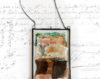Abstract Landscape Collage in Glass Frame: Hand-Painted Paper (4x6)