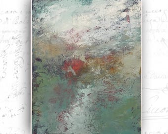 Abstract Landscape Painting in Blue and Rust, Unframed Original Paintings, Cold Wax and Oil Landscape