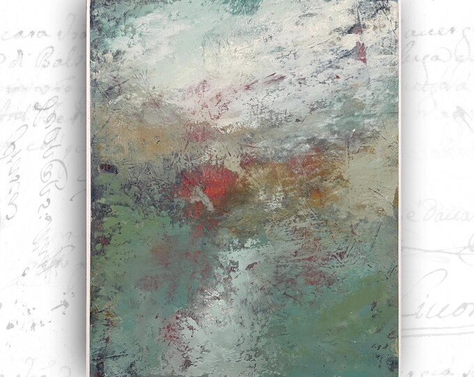 Abstract Landscape Painting in Blue and Rust, Unframed Original Paintings, Cold Wax and Oil Landscape