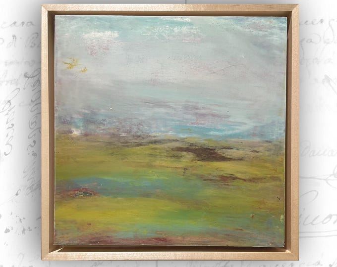 Framed Abstract Landscape Painting: Cold Wax & Oil on Wood (8x8)