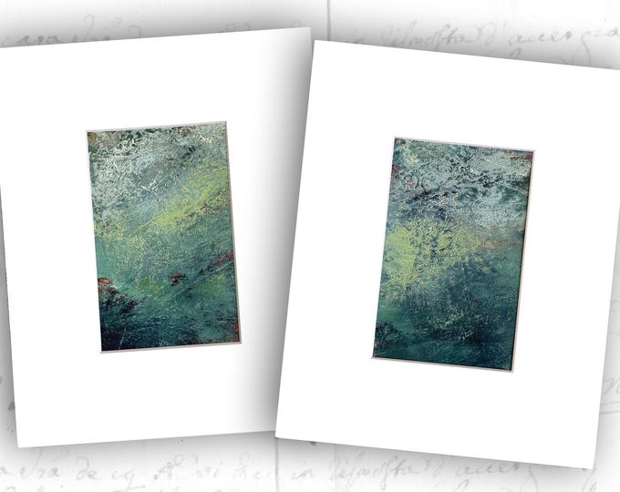 Small Unframed Abstract Landscapes in Blues, Small Landscape Paintings with Mats, Cold Wax and Oil Paintings Unframed