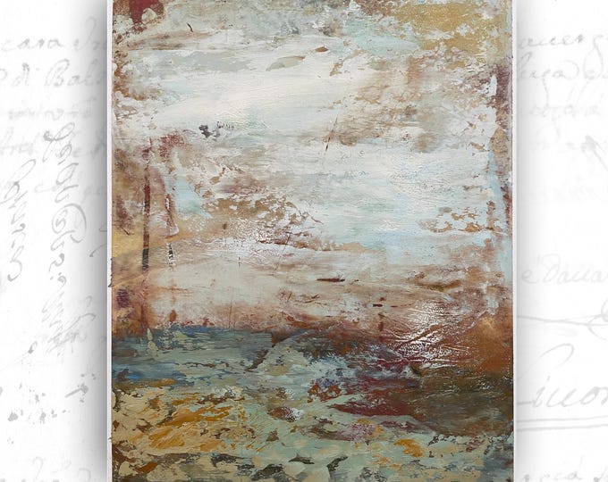 Abstract Landscape Painting with Rust and Blue, Unframed Original Paintings, Cold Wax and Oil Landscape: 8x10