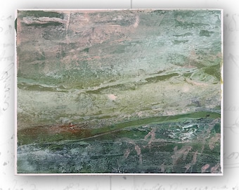 Textured Landscape Painting: Cold Wax & Oil on Paper, 10x8 Unframed