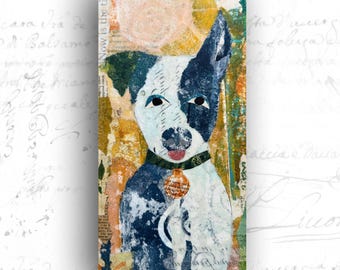 Collage Painting of Spotted Dog: Mixed Media Art with Dog (6x12)