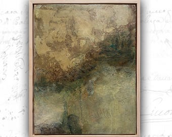Framed Collage Painting of Abstract Landscape: Mixed Media Art (11x14)